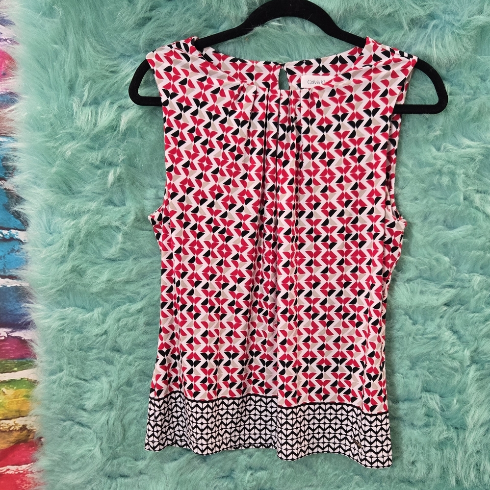 Calvin Klein Red, Black & Tan Sleeveless Top Size PL